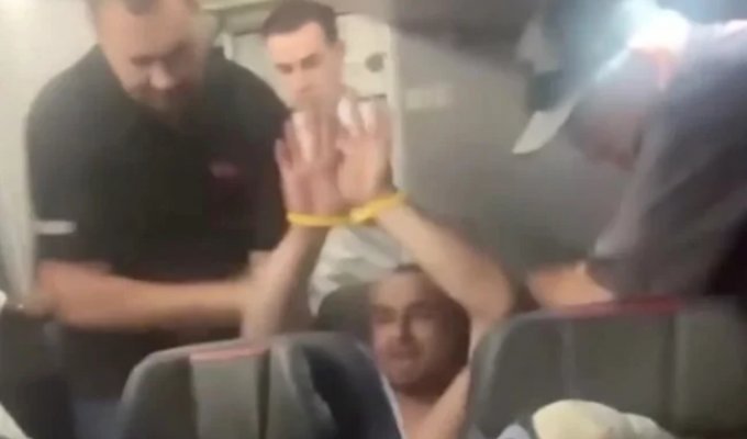 A passenger went to open the plane door when a flight attendant refused him sex (2 photos + 1 video)