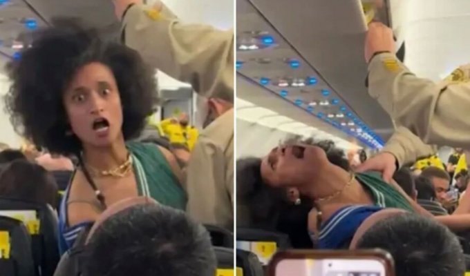 A distraught American woman staged a performance on a plane (3 photos + 1 video)