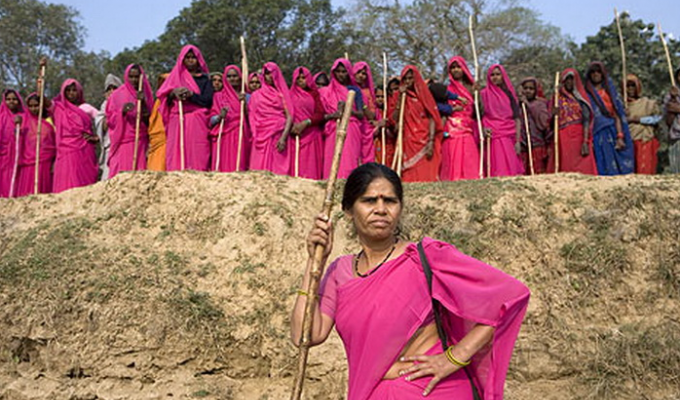 Gang of women in pink saris keep men at bay in India (7 photos)