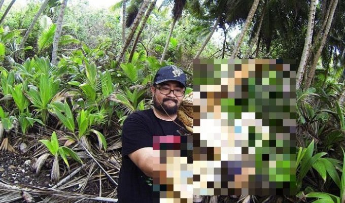 Отважный турист и кокосовый рак (2 фото)