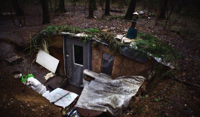 Белорусский бездомный поселился в землянке в лесу (11 фото)