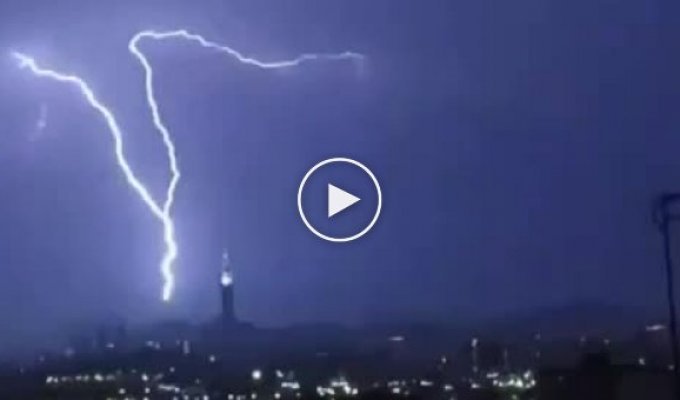 Lightning strikes the dome of the Royal Clock Tower in Mecca