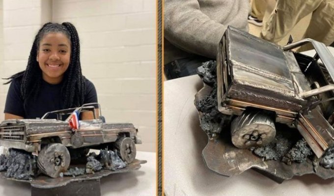 В США старшеклассница сварила из металлолома модель пикапа Chevy (20 фото)