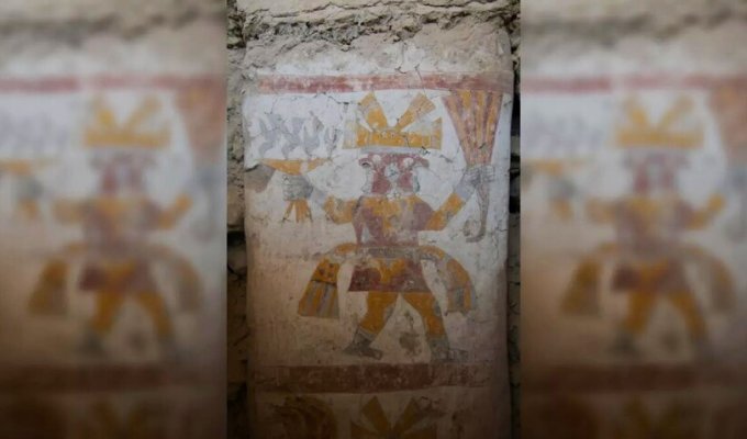 В Перу обнаружена 1400-летняя фреска с двухголовыми мужчинами (9 фото)