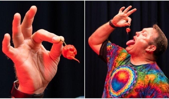 An American set a record by eating the 10 hottest peppers in the world in 33 seconds (6 photos + 1 video)