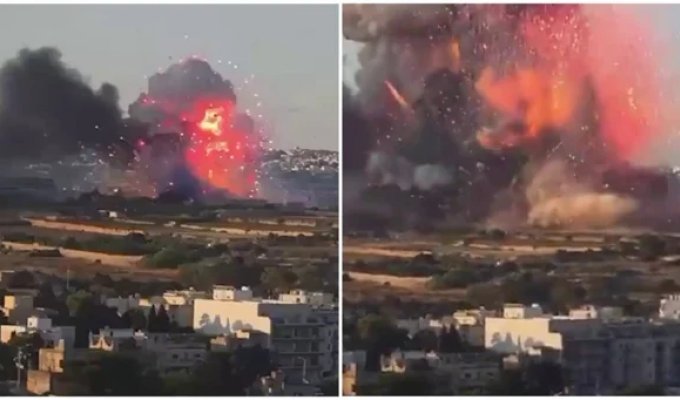 Powerful explosion At a fireworks factory in Malta (1 photo + 5 videos)