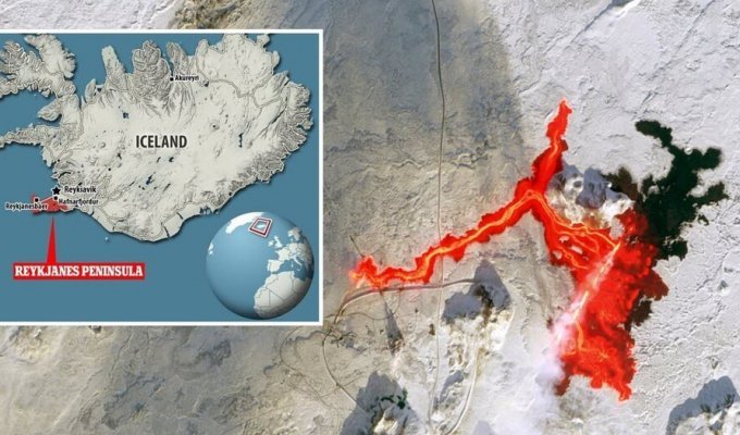 What an Icelandic volcanic eruption looks like when viewed from space (8 photos + 1 video)