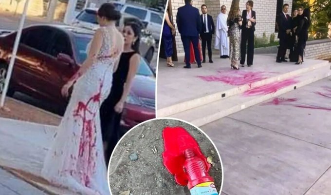 Mother tried to disrupt her son's wedding by throwing paint on the bride (5 photos)