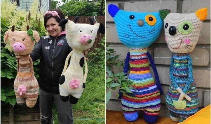 A woman makes toys from old leftover yarn (25 photos)