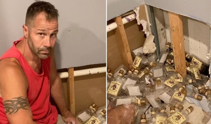 The couple discovered that the wall in their new home was filled with empty bottles (8 photos + 1 video)