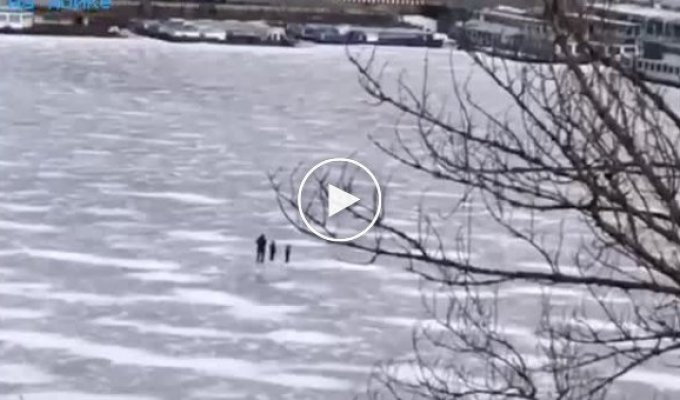 Выход на лед опасен для жизни, но отец с детьми из Петербурга не понимает этого