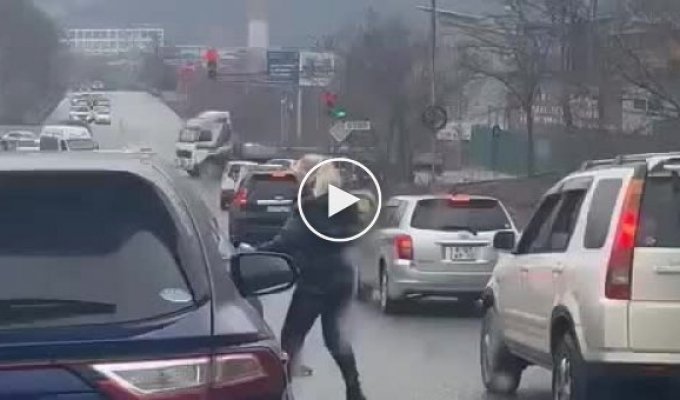 Женщина не поделила дорогу с другим водителем и накинулась на него с мачете
