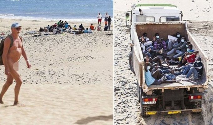 Мигранты из Африки напугали нудистов на Канарах (11 фото)