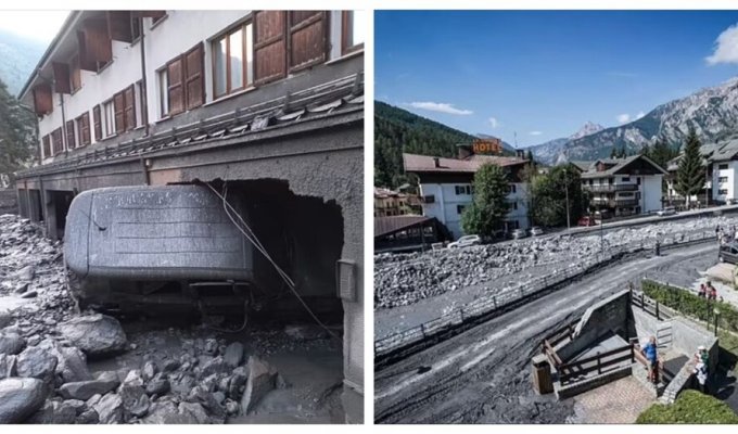 Mud "tsunami" hit the Italian Alpine city (15 photos + 1 video)