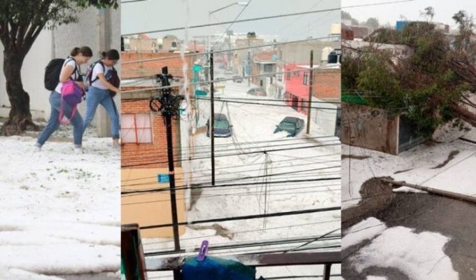 В Мексике в разгар аномальной жары выпал град и пронеслось торнадо (4 фото + 4 видео)