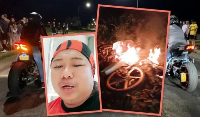 A father of a family burned his son's motorcycle (2 photos + 1 video)