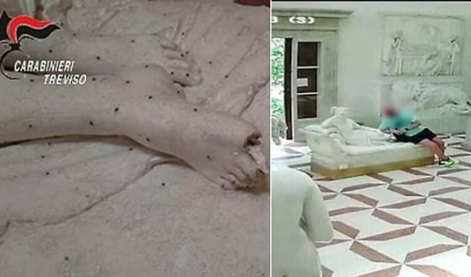 Турист случайно отломал большой палец 200-летней скульптуры, когда делал селфи (3 фото + 1 видео)