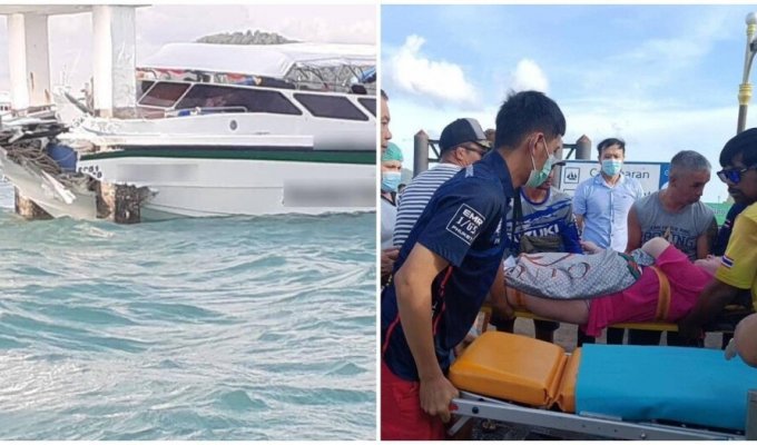 In Thailand, a boat with Russians collided with a signal tower (6 photos)