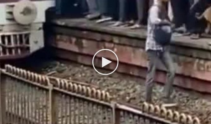 Индус спас собаку, которая чуть не попала под поезд