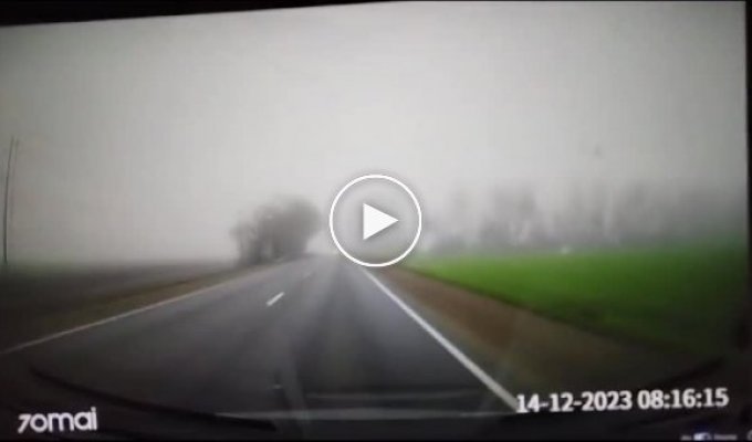 Очередной отважный водитель, обгоняющий в тумане