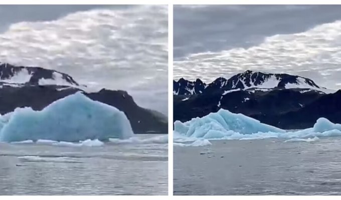 Iceberg cracked and turned over in front of tourists (5 photos + 1 video)