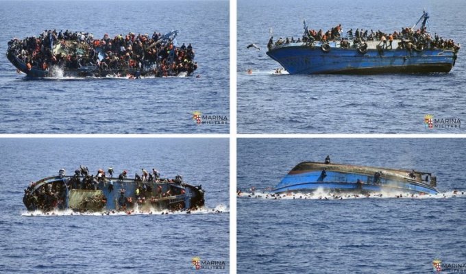 Лодка с мигрантами перевернулась в Средиземном море (13 фото)