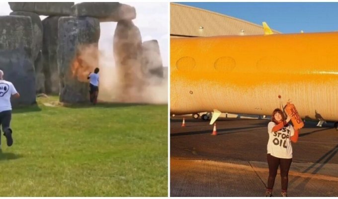 Экоактивисты облили краской Стоунхендж и самолёт Тейлор Свифт (2 фото + 1 видео)