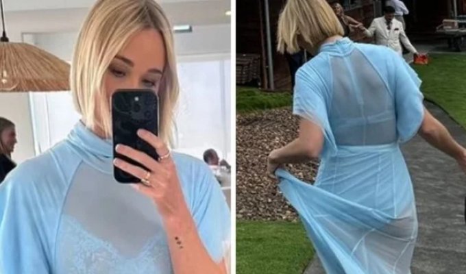 People condemned a guest who came to a wedding in a blue transparent dress (4 photos)