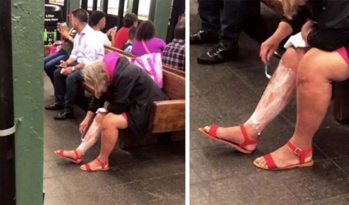 Женщина побрила ноги прямо в нью-йоркском метро (2 фото + 1 видео)