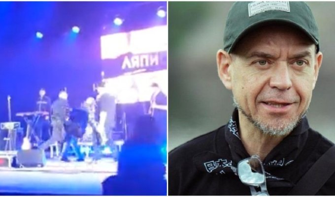 Бывший солист рок-группы "Ляпис Трубецкой" во время концерта отправил поклонника в нокдаун (1 фото + 2 видео)