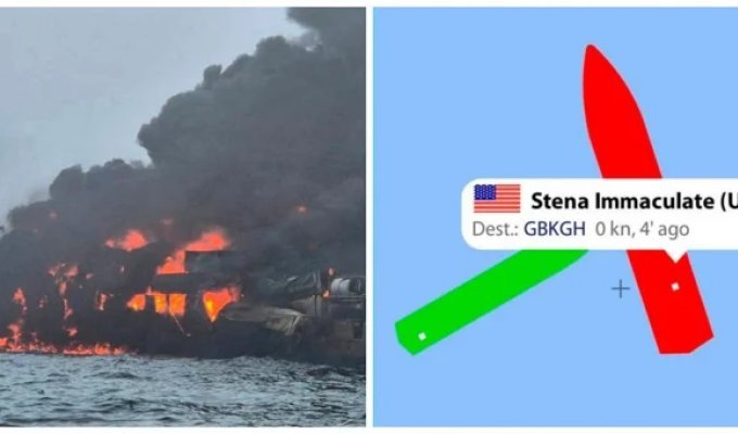 Off the coast of Great Britain, an oil tanker and a cargo ship caught fire after a collision (4 photos + 1 video)