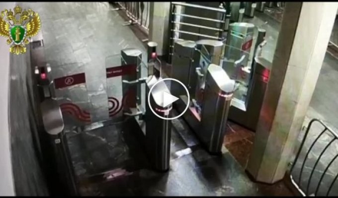 An angry man knocked out the glass door of the turnstile