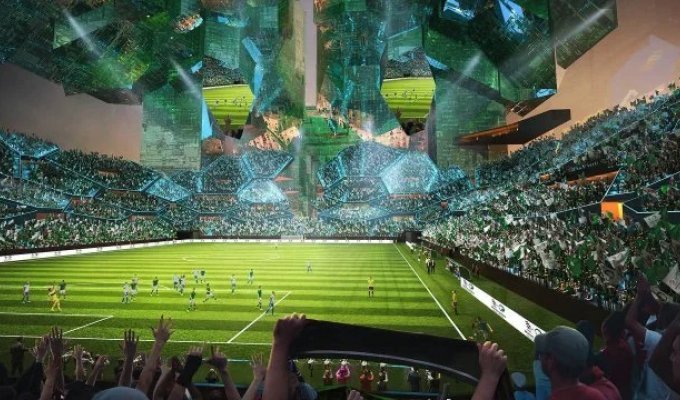 Суперпроект из Саудовской Аравии - стадион на небоскребе (3 фото + видео)