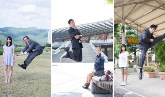 Фото в прыжке: японские папы-бизнесмены и их дочки (11 фото)