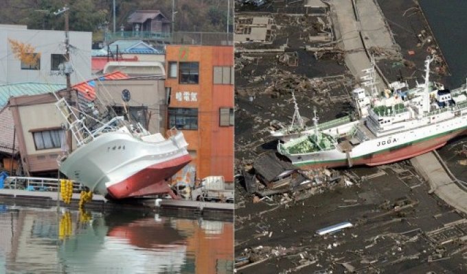 Фотографий кораблей, выброшенных на сушу цунами в Японии (30 фото)