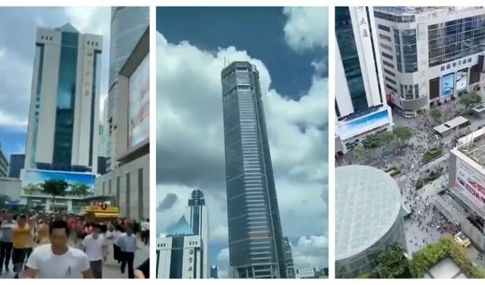 Сделано в Китае: небоскрёб затрясся и накренился (3 фото + 1 видео)