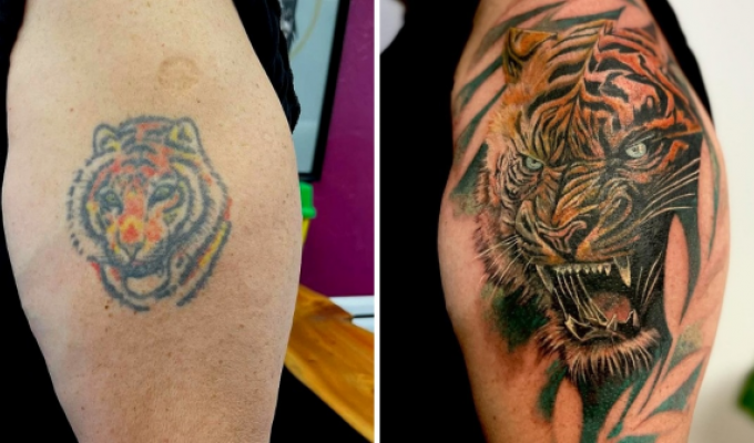 Cool cover-ups of unsuccessful tattoos (15 photos)