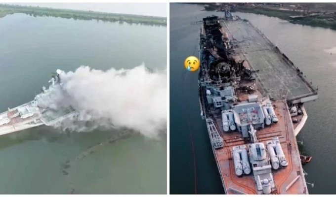 Decommissioned Soviet aircraft carrier Minsk burned down in China (3 photos + 3 videos)