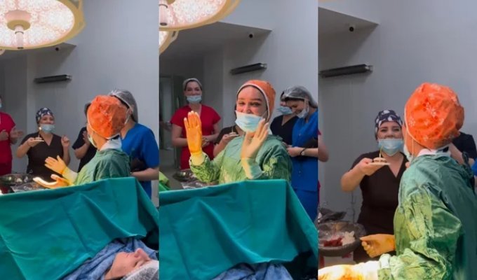 Gynecologist in Azerbaijan celebrates birthday right in operating room (2 photos + 1 video)