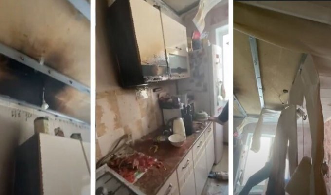 На Сахалине газовщик устроил пожар и потушил его хозяйским борщом (3 фото + 1 видео)