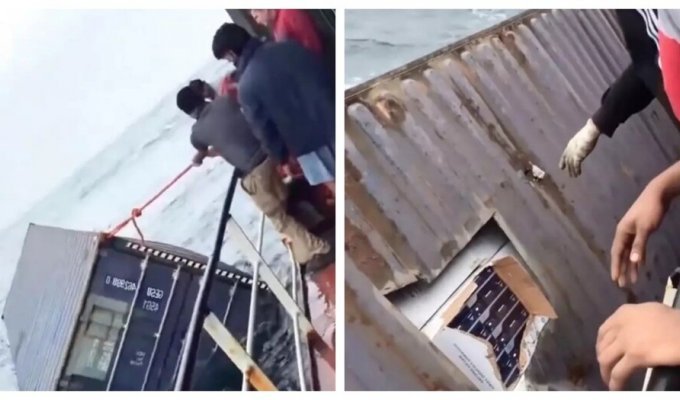 Fishermen caught a container with valuable goods (4 photos + 1 video)