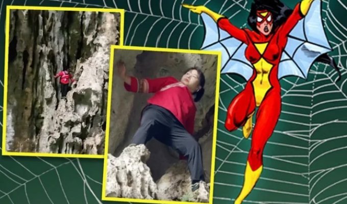 Ancient art: "spider woman" conquered a 108-meter cliff without insurance (2 photos + 1 video)