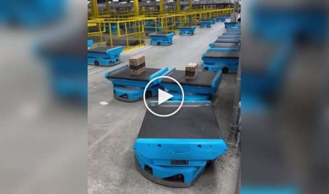 A meeting of two robots in a warehouse