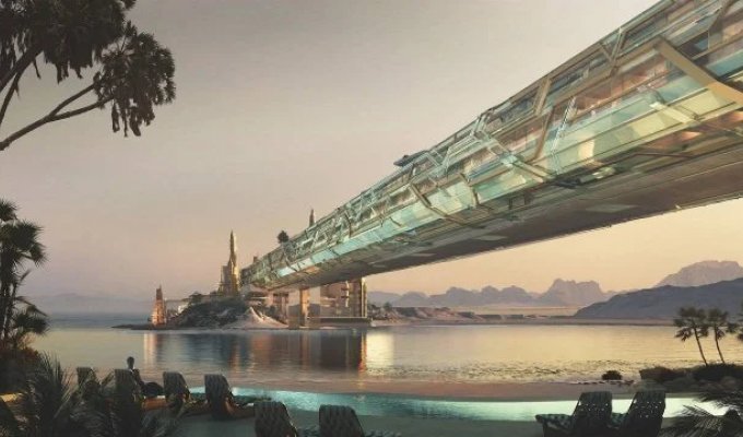 A hotel in the form of a 450-meter glass bridge will be built in Saudi Arabia (6 photos)