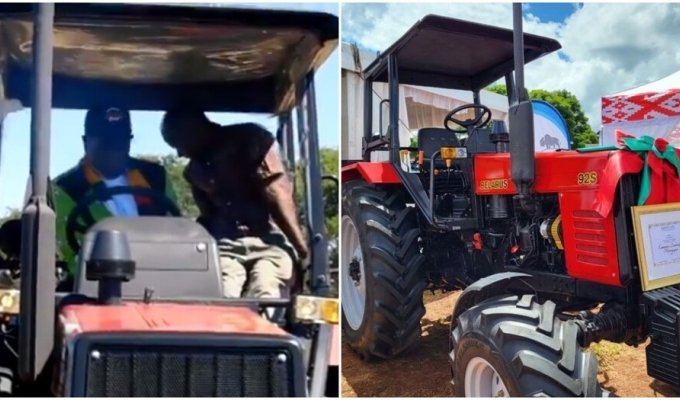 The Belarusian tractor presented to the President of Zimbabwe did not start at the most crucial moment (3 photos + 1 video)