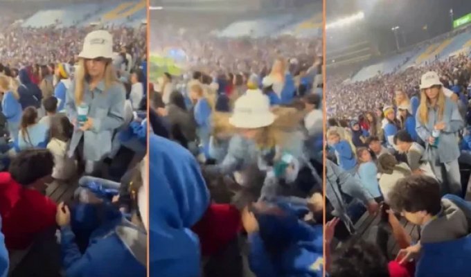 A fan of the UCLA football club brutally hit a stranger in the middle of a game (2 photos + 1 video)