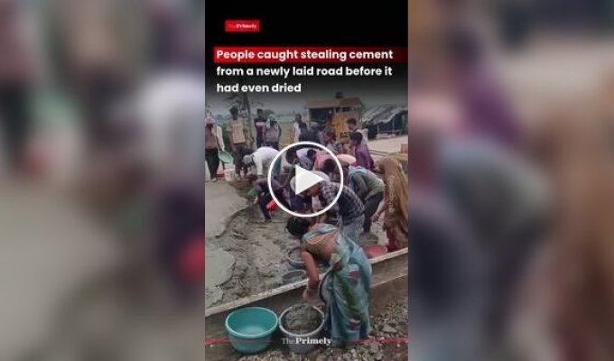 A fierce freebie: in India, locals came for fresh concrete with buckets and pots