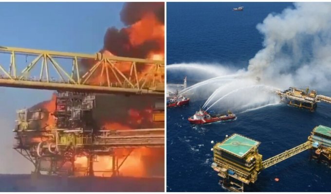 Нефтяная платформа взорвалась в Мексиканском заливе (4 фото + 2 видео)