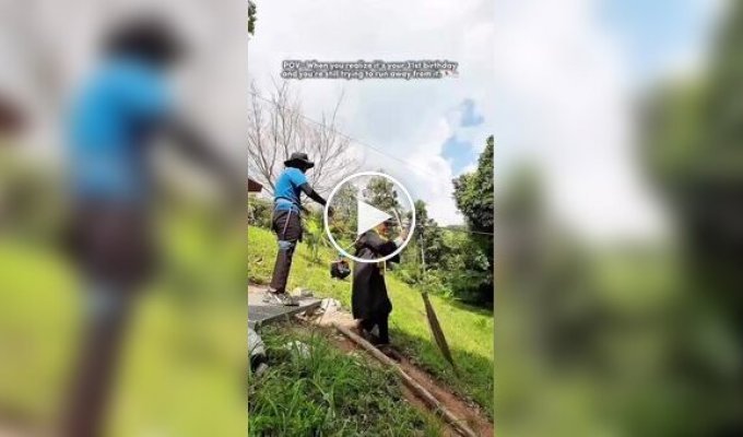 A Harry Potter fan flew on a broomstick