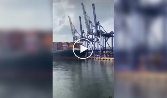A container ship collapsed three cranes in a Turkish port